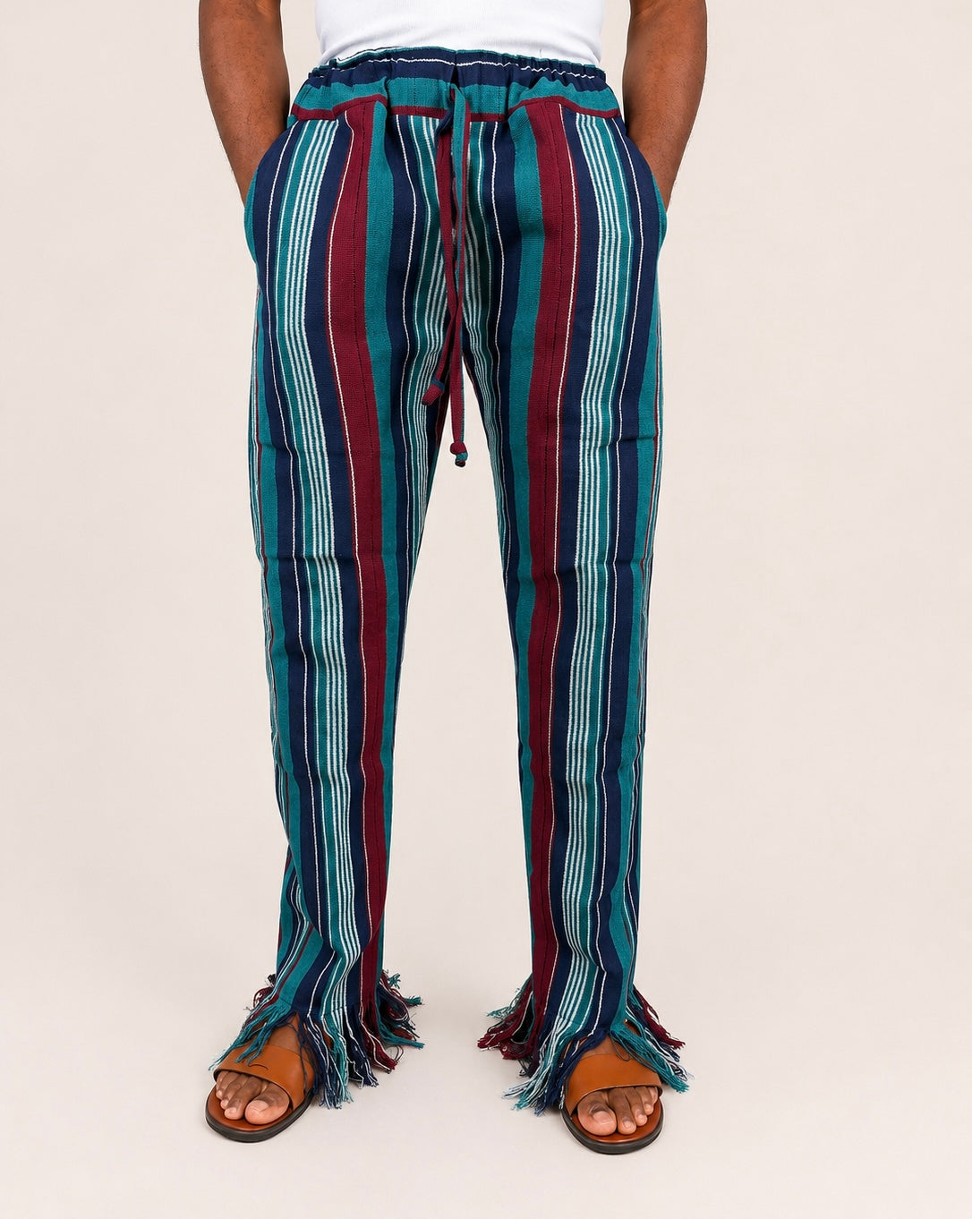 Fringe Pants - Navy/Teal/Red