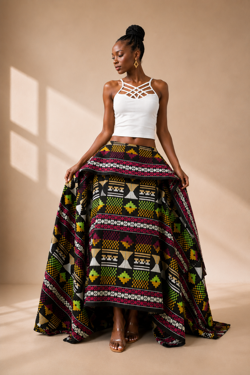 Akwete Skirt - Pink/Green