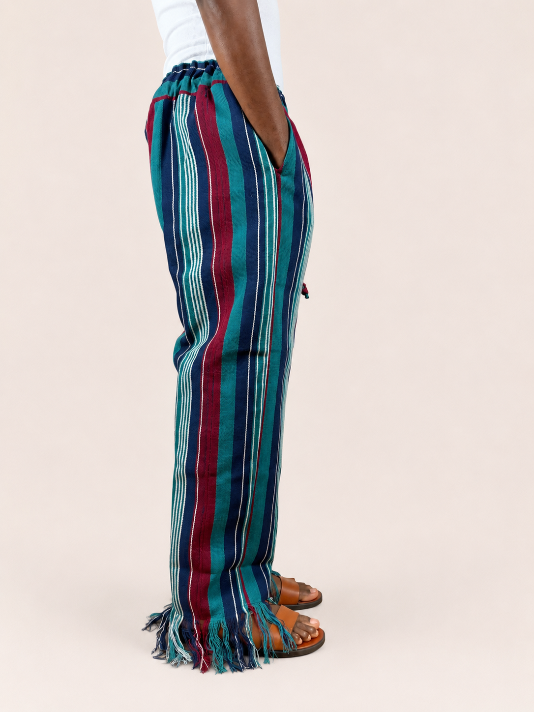 Fringe Pants - Navy/Teal/Red
