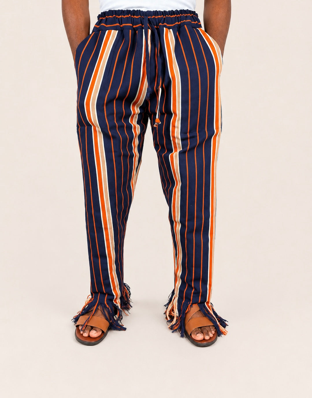 Fringe Pants – Navy/Orange/Cream