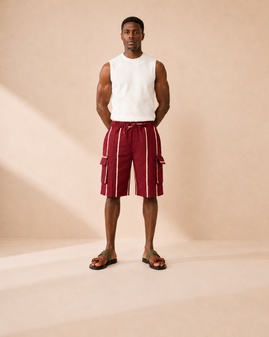 Cargo Shorts - Red/Cream