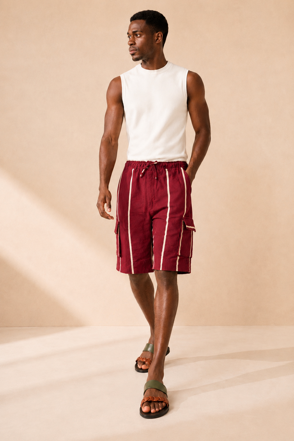 Cargo Shorts - Red/Cream
