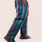 Fringe Pants - Navy/Teal/Red