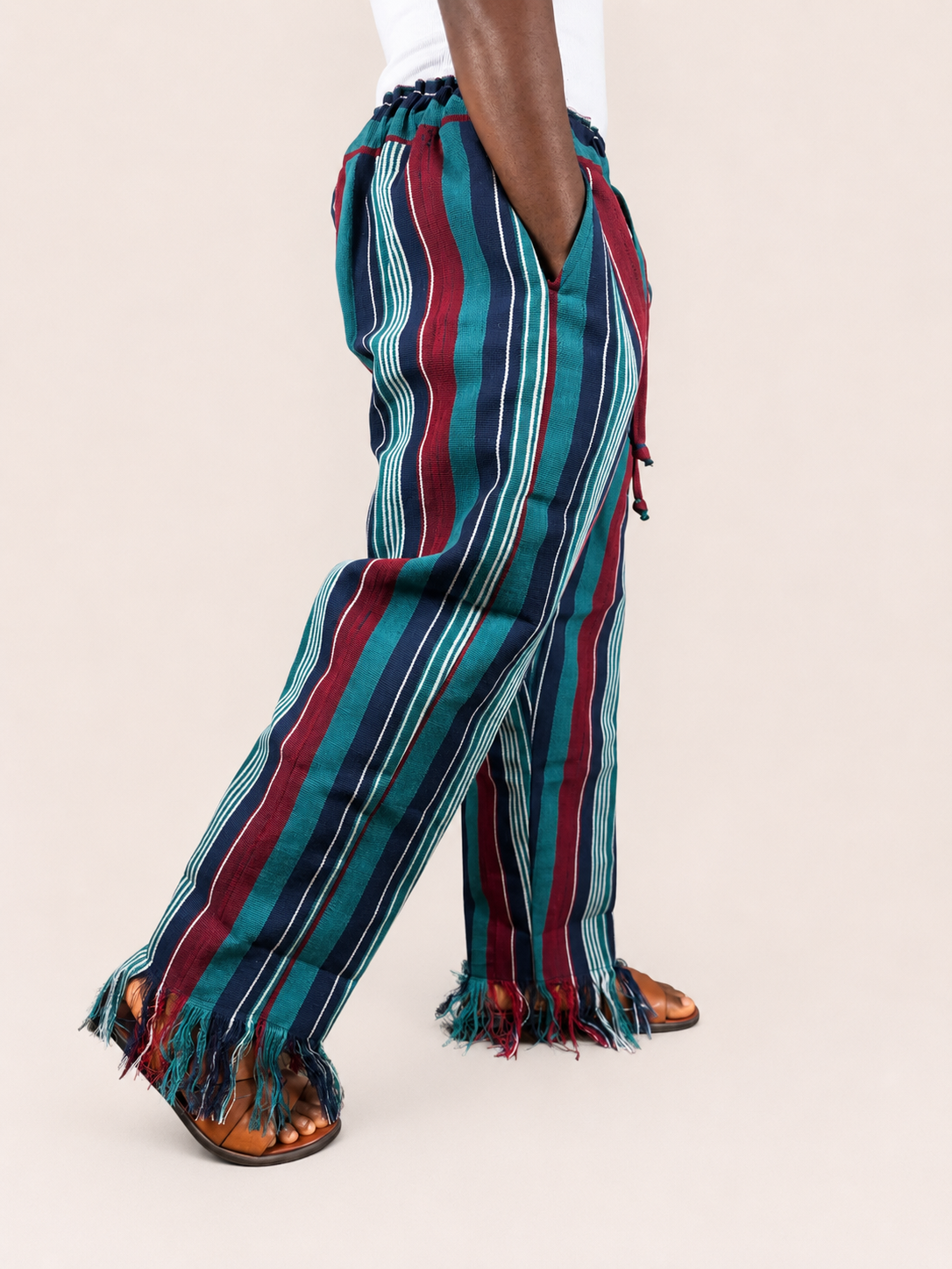 Fringe Pants - Navy/Teal/Red