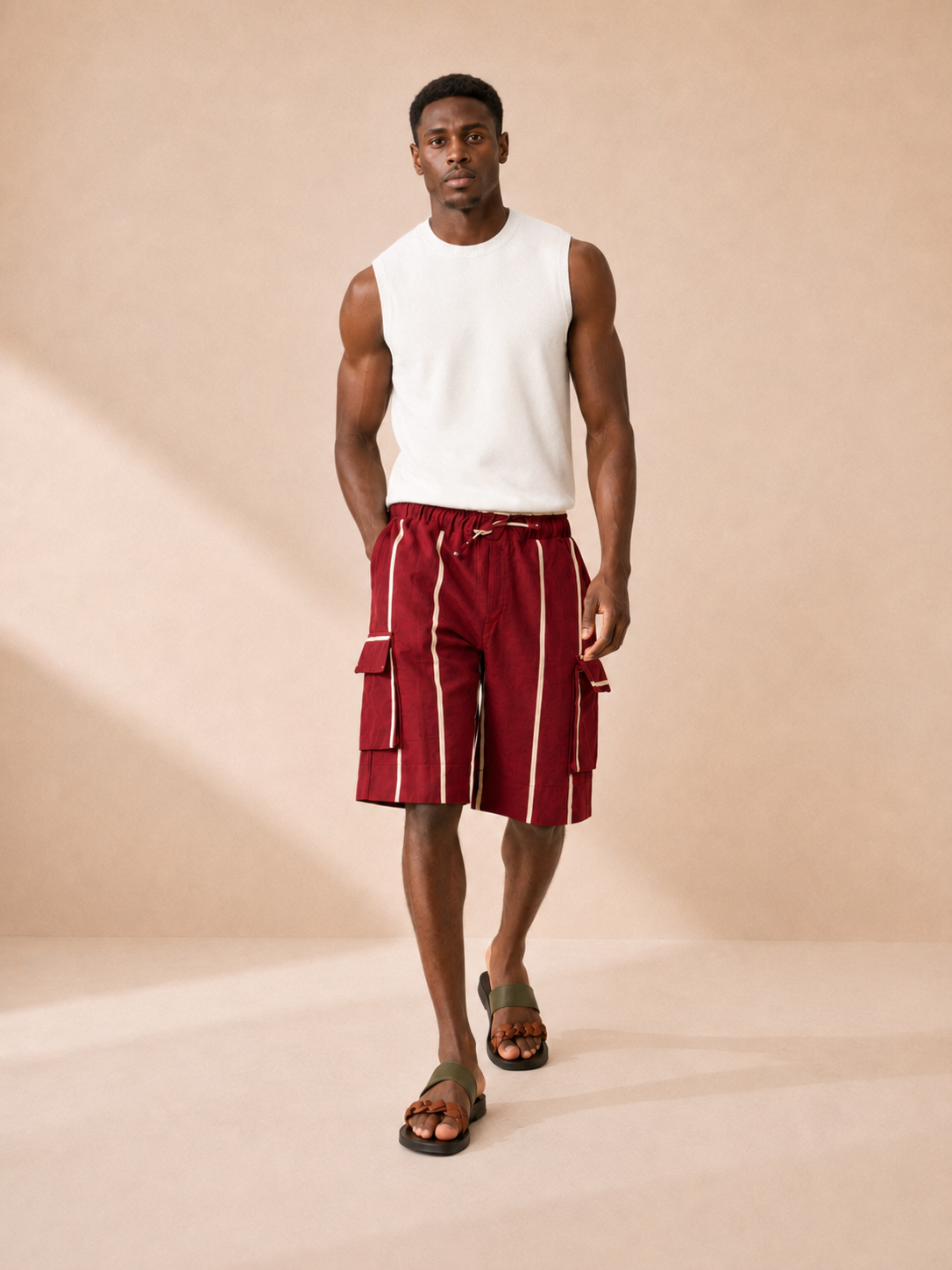 Cargo Shorts - Red/Cream