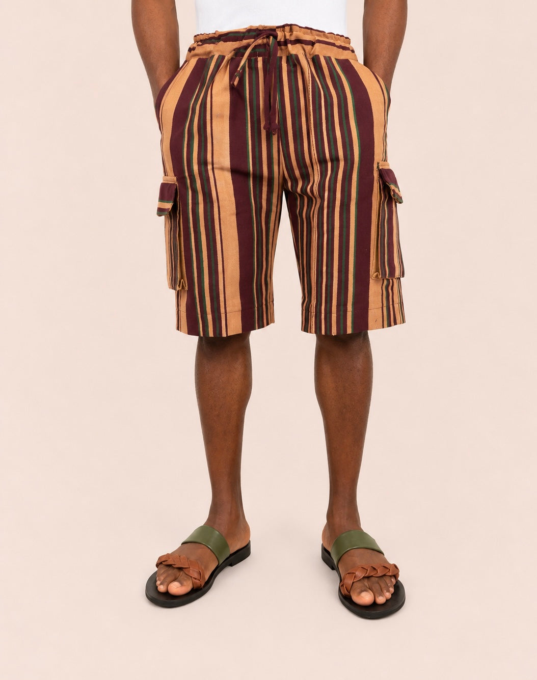 Cargo Shorts - Tan/Burgundy/Green