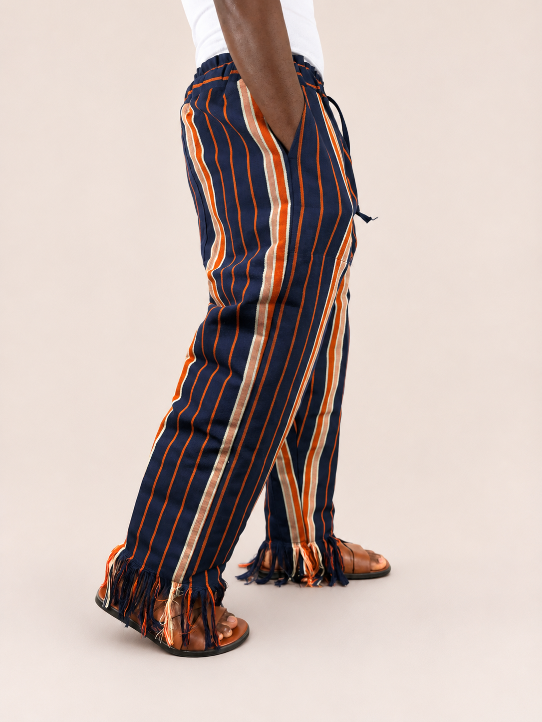 Fringe Pants – Navy/Orange/Cream