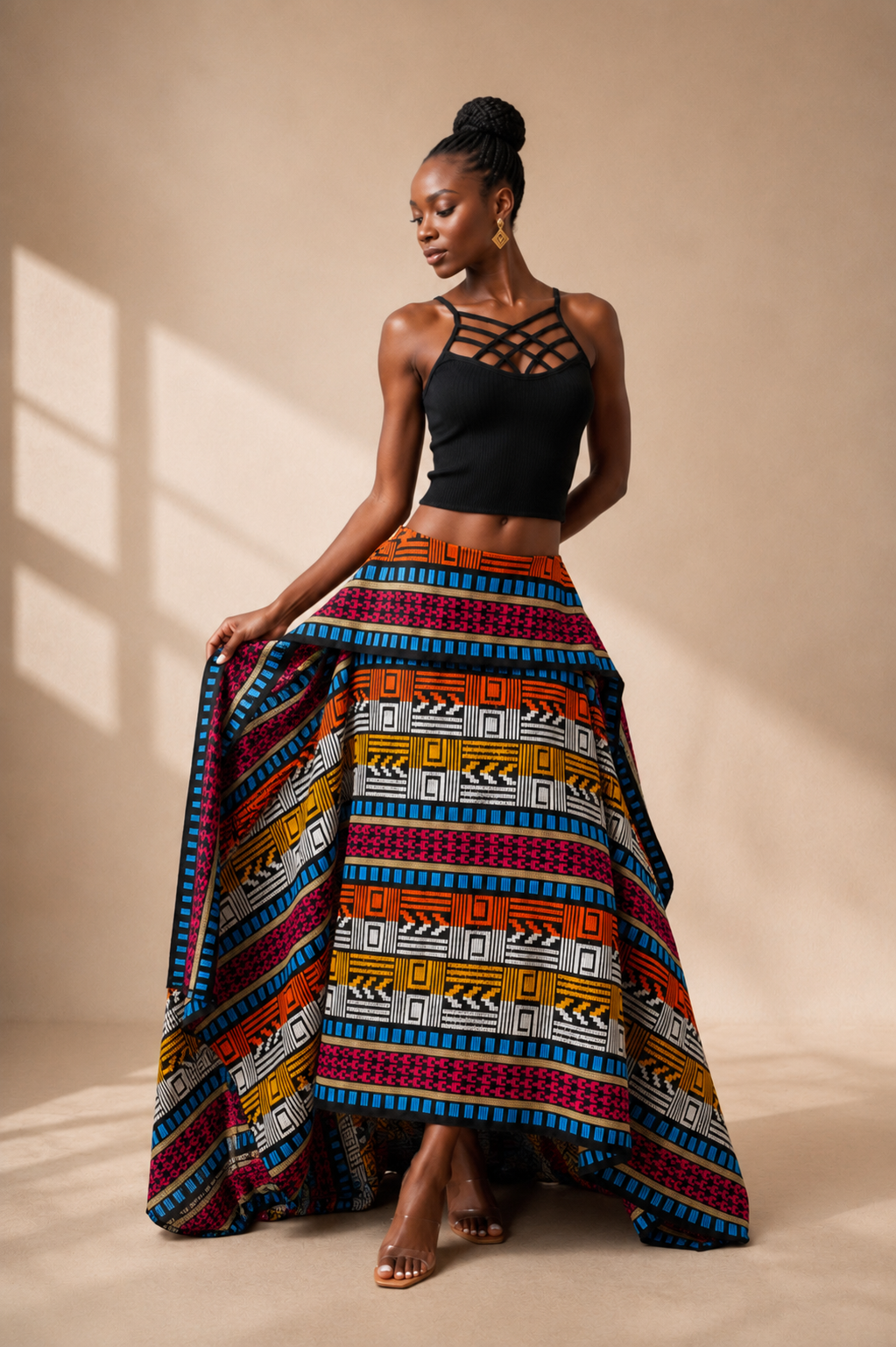 Akwete Skirt - Orange/Blue