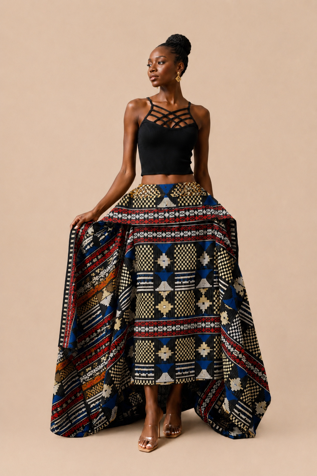Akwete Skirt - Blue/Red